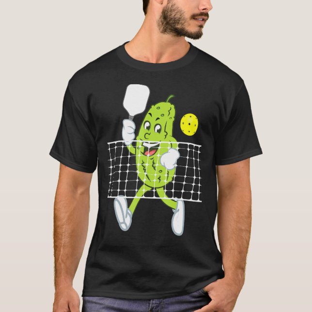 Pickle Playing Pickleball  Funny Pickleball Paddle T-Shirt (Front)