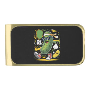 Pickle Playing Pickleball Gold Finish Money Clip