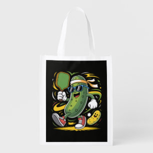 Pickle Playing Pickleball Grocery Bag