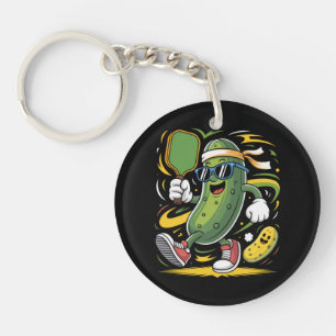 Pickle Playing Pickleball Keychain