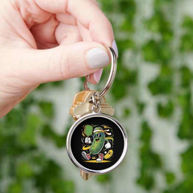 Pickle Playing Pickleball Keychain (Hand)