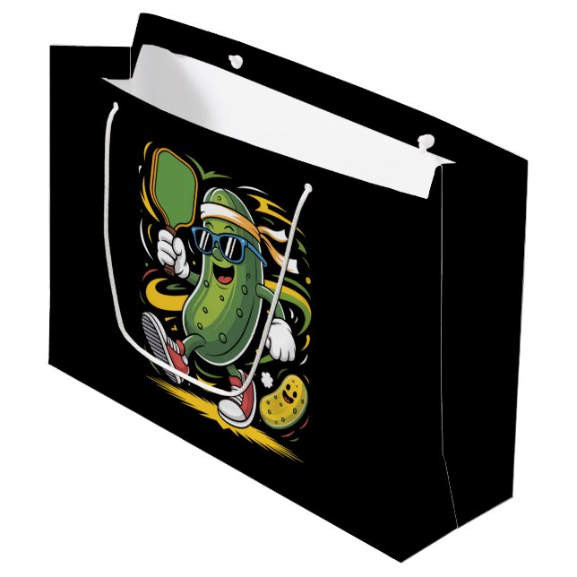 Pickle Playing Pickleball Large Gift Bag (Front Angled)