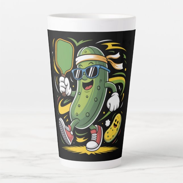 Pickle Playing Pickleball Latte Mug (Front)