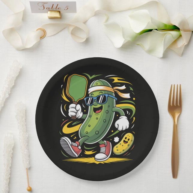 Pickle Playing Pickleball Paper Plates (Wedding)