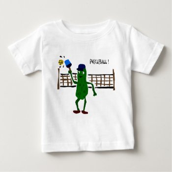 Pickle Playing Pickleball Primitive Art Baby T-shirt by patcallum at Zazzle