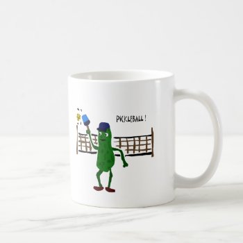 Pickle Playing Pickleball Primitive Art Coffee Mug by patcallum at Zazzle