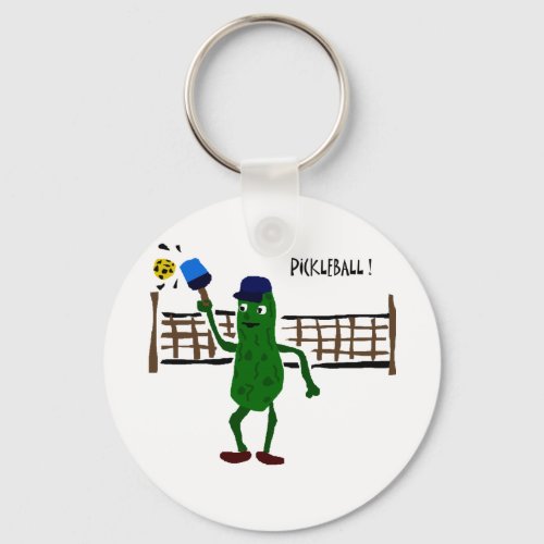 Pickle Playing Pickleball Primitive Art Keychain
