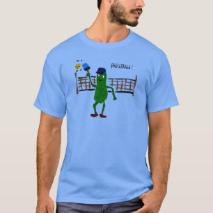 Pickle Playing Pickleball Primitive Art T-Shirt