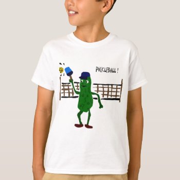 Pickle Playing Pickleball Primitive Art T-shirt by patcallum at Zazzle