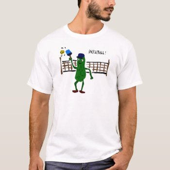 Pickle Playing Pickleball Primitive Art T-shirt by patcallum at Zazzle