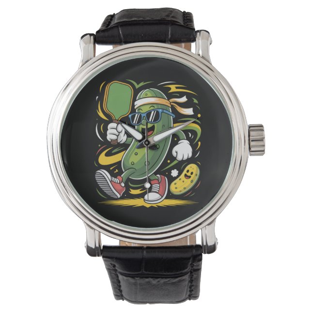 Pickle Playing Pickleball Watch (Front)