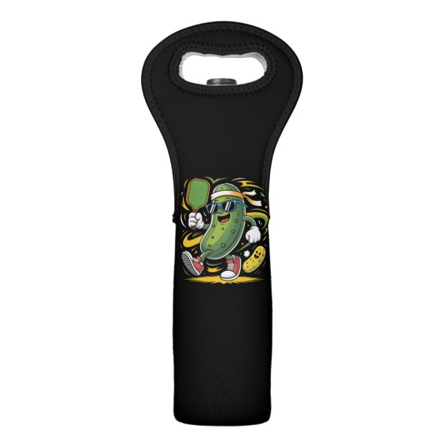 Pickle Playing Pickleball Wine Bag (Front)