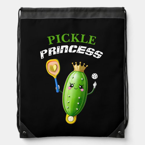 Pickle Princess Pickleball Queen Green  Black Drawstring Bag