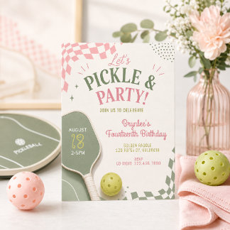 Pickleball 14th Birthday Invitation | Pink Sage Pi