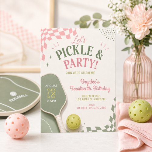 Pickleball 14th Birthday Invitation | Pink Sage Pi