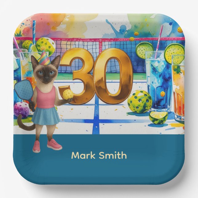 Pickleball 30th birthday party paper plates (Front)