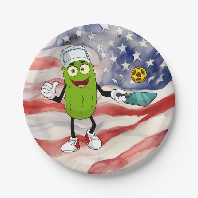 Pickleball 4th July Independence Day America Paper Plates (Front)