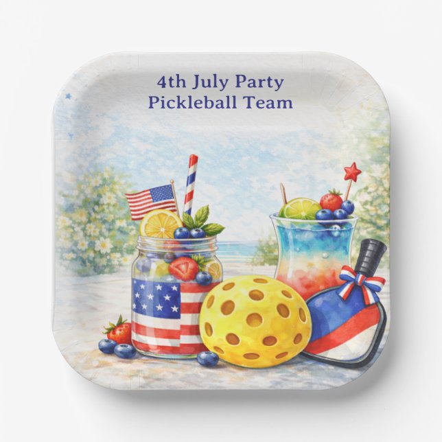 Pickleball 4th July Party Independence Day  Paper Plates (Front)