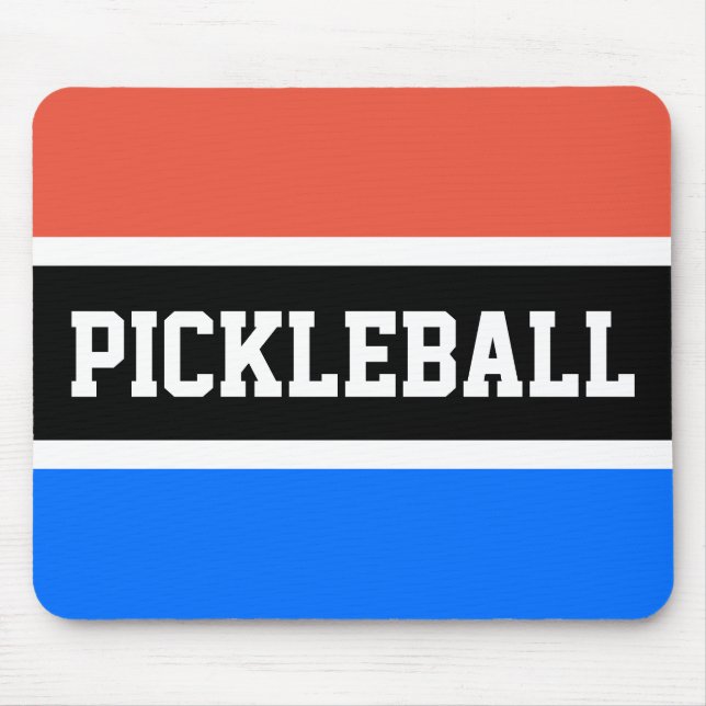 PICKLEBALL 70s Orange Bright Blue Black Stripes Mouse Pad (Front)
