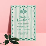 Pickleball Aesthetic Elegant Bachelorette Party Invitation<br><div class="desc">Throw a bachelorette party by the pickleball court with this elegant and vintage-inspired pickleball bachelorette party invitation. It features a light green striped background, a curvy, wavy green frame, and an illustration of a palm tree and two pickleball paddles. The back of the card features a contrasting pink striped background....</div>