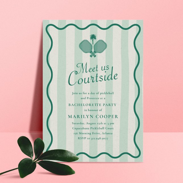 Pickleball Aesthetic Elegant Bachelorette Party Invitation (pickleball paddles and wavy, curvy frame bachelorette party invitation)