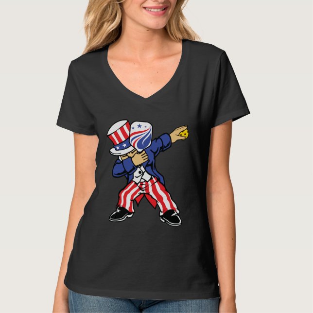 Pickleball American Flag 4th of July Uncle Sam Dab T-Shirt (Front)