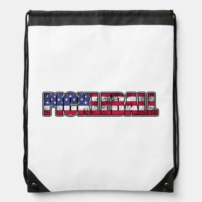 Pickleball American Flag Drawstring Bag (Front)
