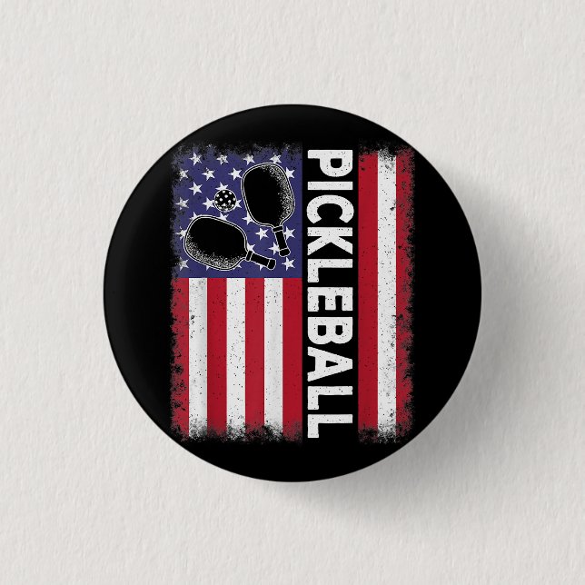 Pickleball American Flag Funny Pickleball Lover Vi Button (Front)