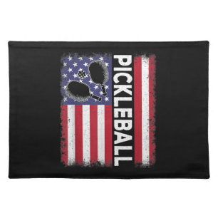 Pickleball American Flag Funny Pickleball Lover Vi Cloth Placemat