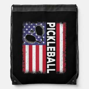 Pickleball American Flag Funny Pickleball Lover Vi Drawstring Bag