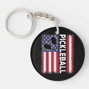 Pickleball American Flag Funny Pickleball Lover Vi Keychain