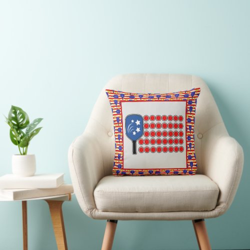 Pickleball American Flag Independence Day Throw Pillow