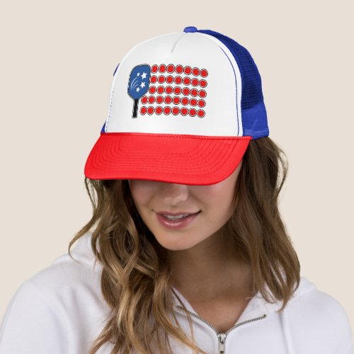 Pickleball American Flag Independence Day Trucker Hat