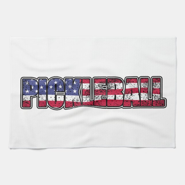 Pickleball American Flag Kitchen Towel (Horizontal)