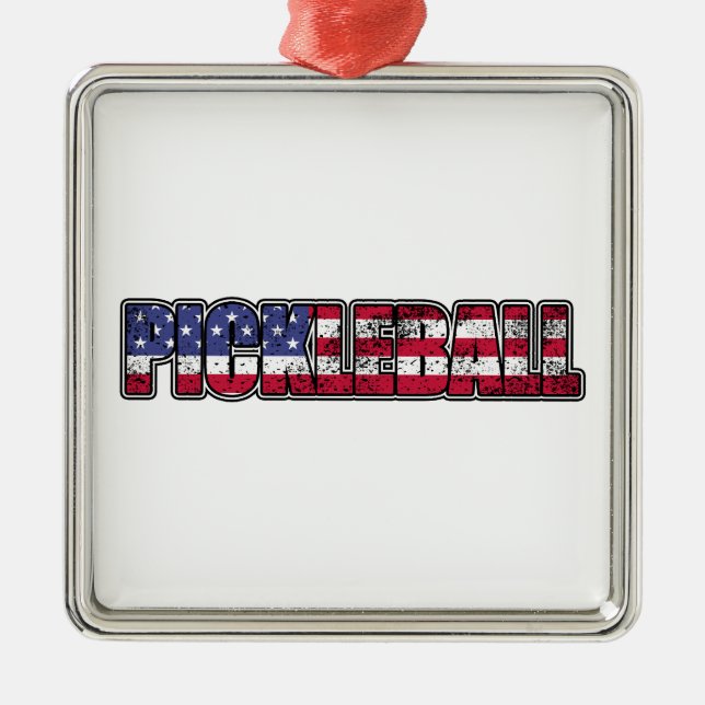 Pickleball American Flag Metal Ornament (Front)
