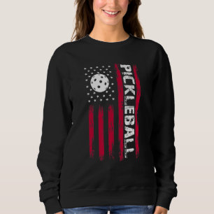 Pickleball American Flag Patriotic USA Fun Leisure Sweatshirt