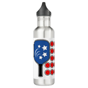 Pickleball American Flag Red White and Blue Stainless Steel Water Bottle