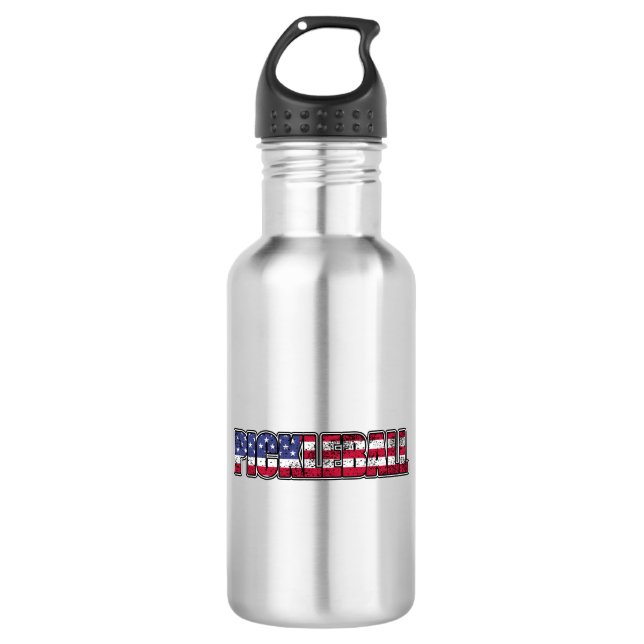 Pickleball American Flag Stainless Steel Water Bottle (Front)
