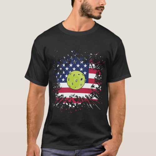 Pickleball American Flag US Racket Paddle Ball T_Shirt