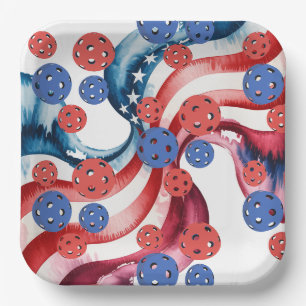 Pickleball American themed for 4th July Paper Plates