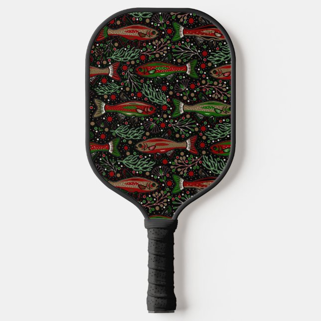 Pickleball and Fishing Brook Trout Red Green Gray  Pickleball Paddle (Front)