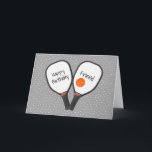 Pickleball and Paddle for Friend's Birthday Card<br><div class="desc">Orange pickleball and paddle with friend text on gray and white polka dot pattern.
All text is editable.</div>
