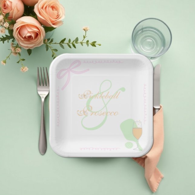 Pickleball and Prosecco Bridal Shower Paper Plates (Creator Uploaded)