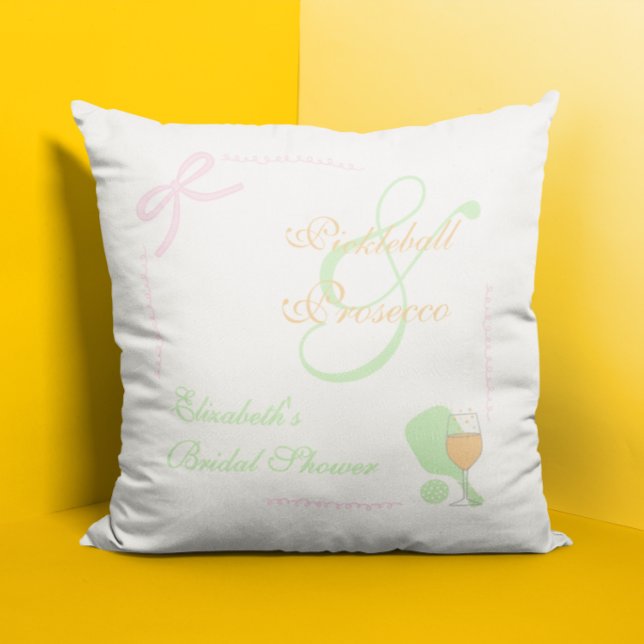 Pickleball and Prosecco Bridal Shower Throw Pillow (Creator Uploaded)