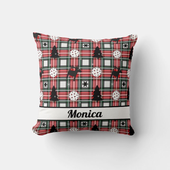  Pickleball🎄 and reindeer Merry Christmas  Throw Pillow (Front)