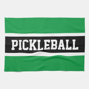 PICKLEBALL Athletic Bright Green Black Stripes Kitchen Towel