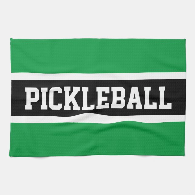 PICKLEBALL Athletic Bright Green Black Stripes Kitchen Towel (Horizontal)