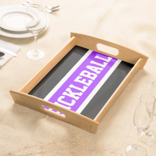 PICKLEBALL Athletic Bright Purple Black Stripes Serving Tray