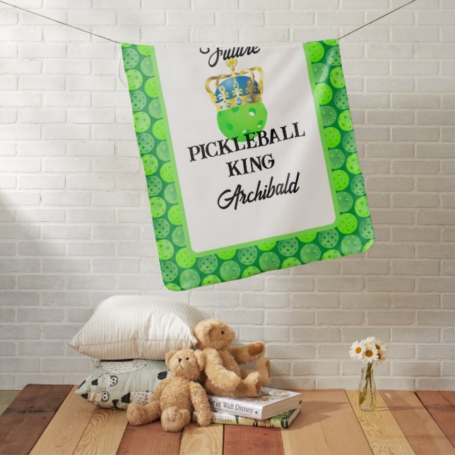 Pickleball Baby Future King Green Ball in Crown Baby Blanket (In Situ)