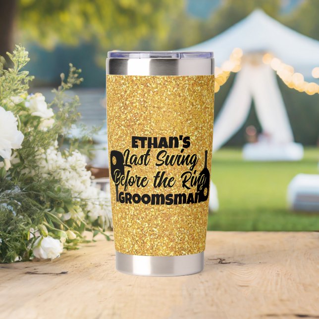 Pickleball Bachelor Party Black Gold Personalized Insulated Tumbler (Wedding (Rotated))